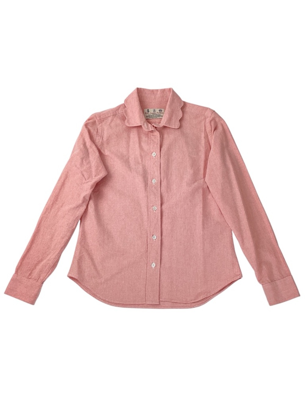 KIEL JAMES PATRICK KJP Scallop Oxford Blouse M Pink Red Cotton Collared Preppy